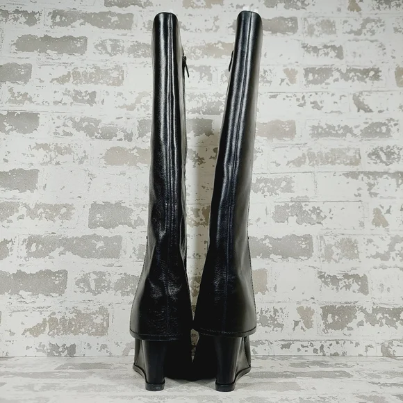 New Vince Camuto Tibani Black Leather Foldover Shaft Knee High Boot. M53